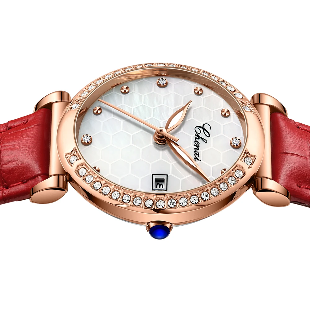 CHENXI Luxury Women Watches Fashion Leather Waterproof Calendar Quartz Watch Fritillary Mesh Dial Leisure Ladies Wrist Watch