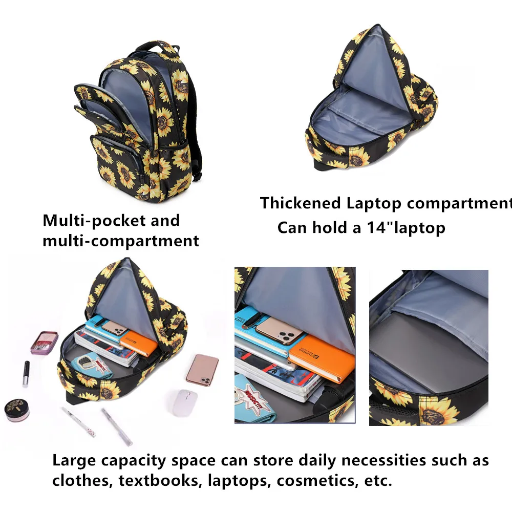 School Backpacks for Teen Girls Sunflower-Print School Bags Elementary Kids Bookbag Lightweight Casual Travel Rucksack Mochila