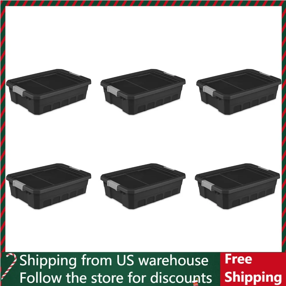 

Пластиковый ящик для хранения, органайзер, 10 галлонов, укладчик, тоут, пластиковый набор из 6 черных коробок, бесплатная доставка, для хранения, спальни, кемпинга, дома