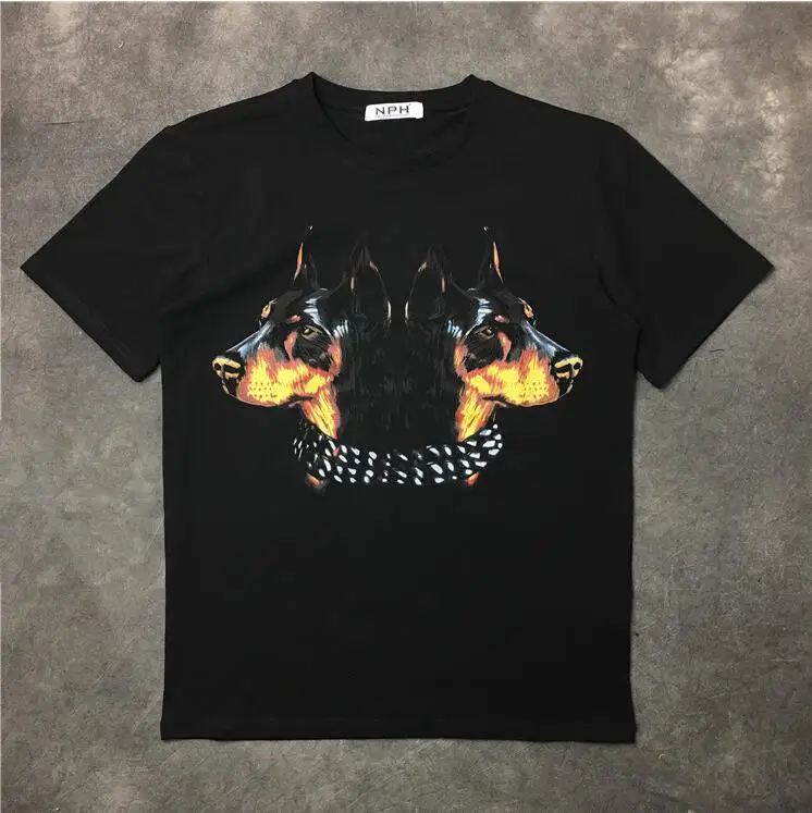 

New High Novelty Men Dual Hound Head Print T Shirts kanye T-Shirt Hip Hop Skateboard Street Cotton T-Shirts Tee Top Top #08