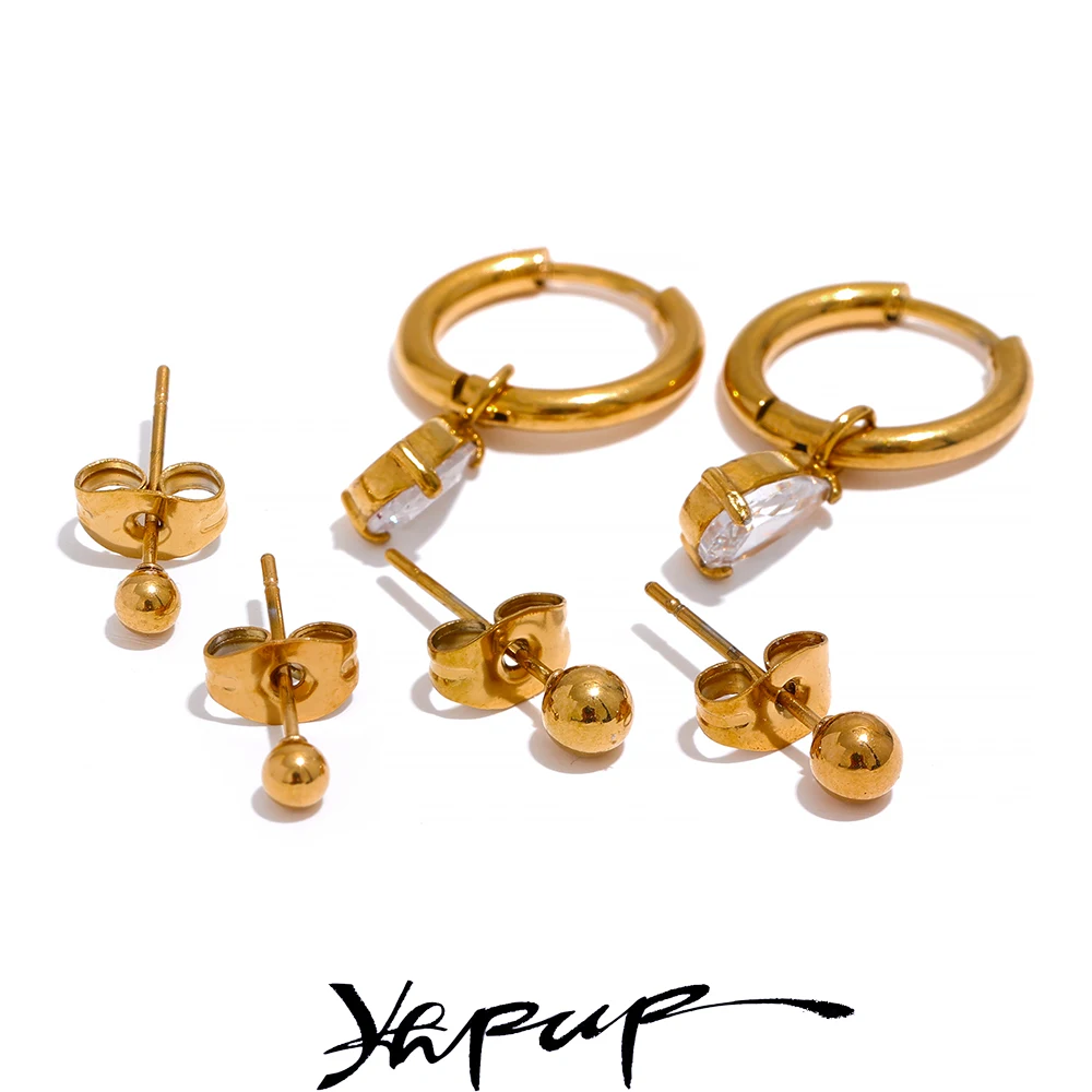 

Yhpup 1Set 2023 Stainless Steel Zircon Water Drop Dangle Stud Earrings Set Women Waterproof Gold Color Personalized Chic Jewelry