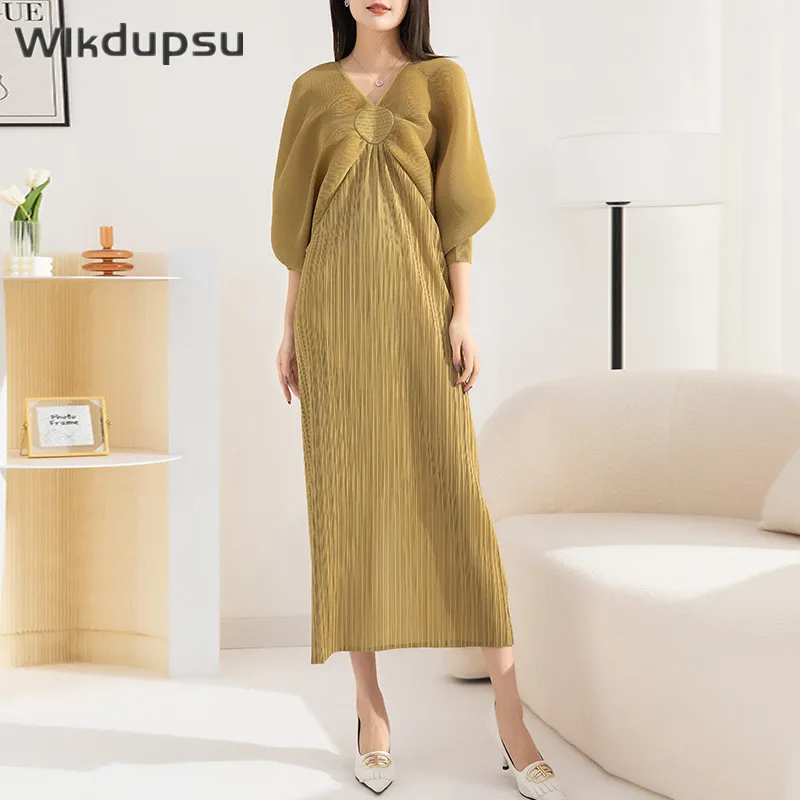 

Elegant Comfortable Dress Woman 2023 New Pleated Dresses Solid Color Casual Long Luxury Designer Spring Summer Fall Ladies Robe