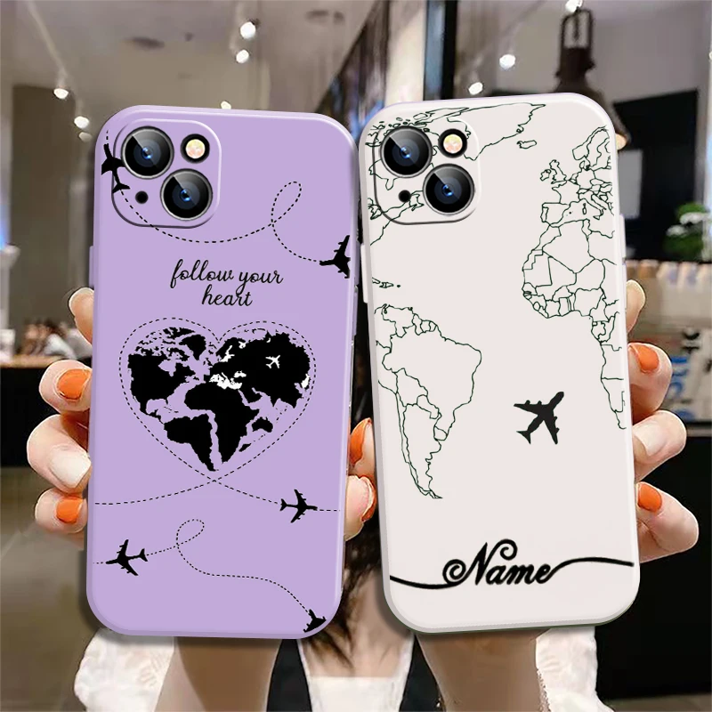 

World Map Phone Case For iPhone 13 11 12 Pro Mini 7 8 Plus Camera Soft Cover iphone X XS Max XR 6 6S Plus Pattern Fashion Cases