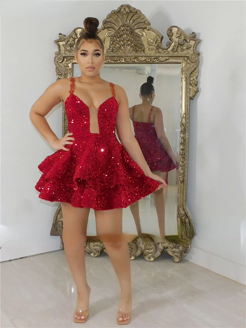 

Sparkly Short Burgundy Prom Dresses Sweetheart Tiered A Line Mini Sexy Black Girls Homecoming Party Occasion Gowns Plus Size