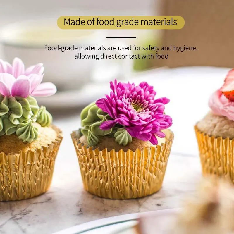 

100 Muffin Cups Cake Paper Cups Baking Tools Gold Thickened Aluminium Foil Grease Proof Cake Moulds Party Tools