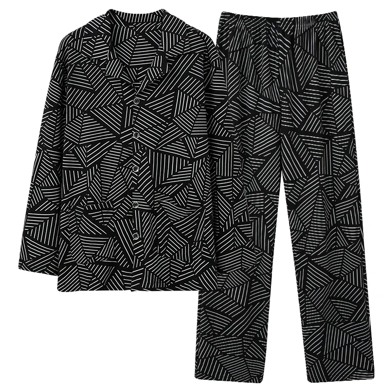 QUHENG Men Pyjamas Sets Cotton Pijama Sleepwear Autumn and Winter Long Sleeve Sleep Clothes Male 2 Pieces Sets Homewear  Men's