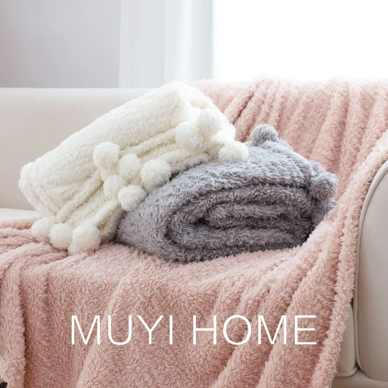 

Nordic Style Soft Blanket Ball Sofa Blanket Casual Blanket Bedroom Bed Runner Plush Blanket Shawl
