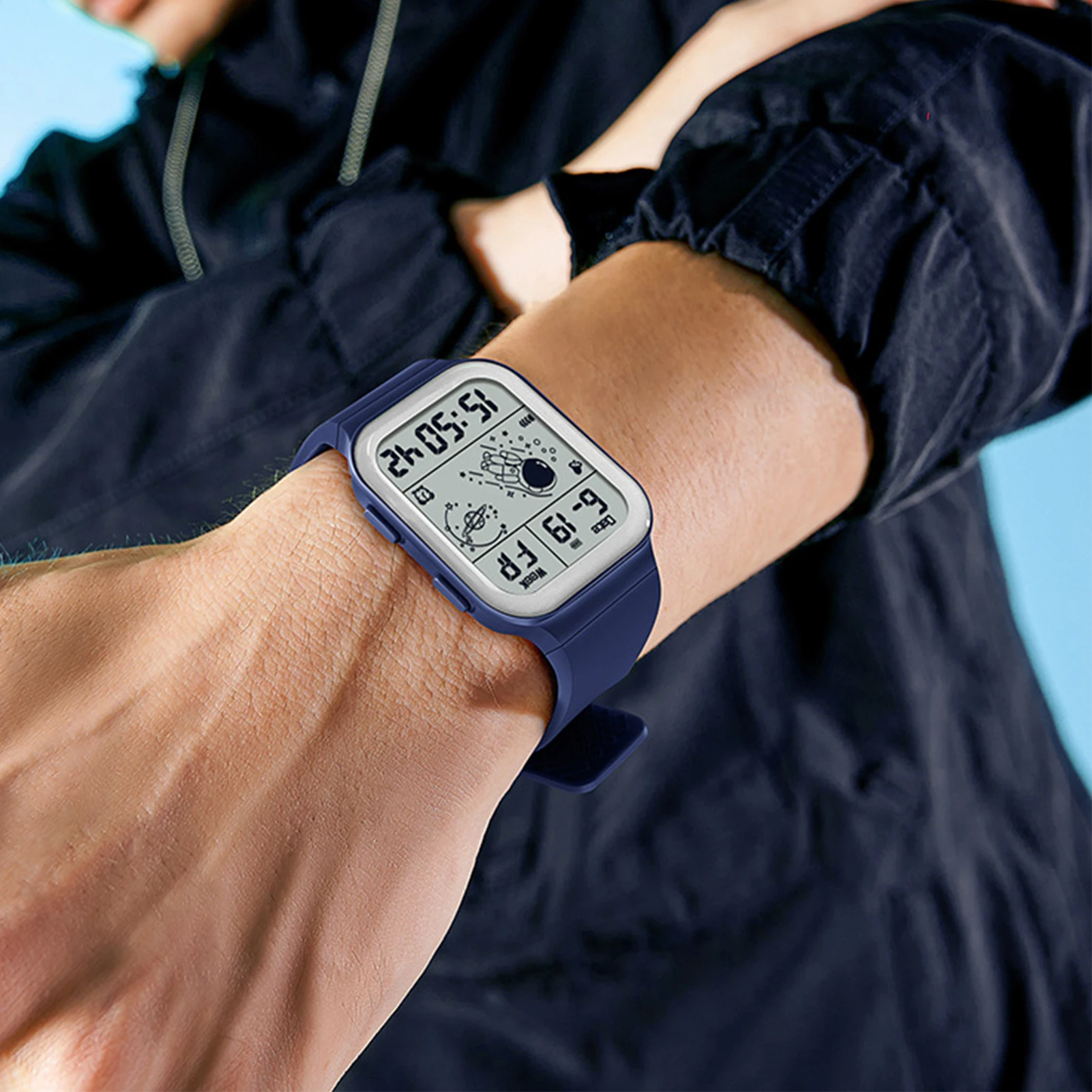 Цифровые спортивные часы с квадратным циферблатом светящиеся астронавтом для