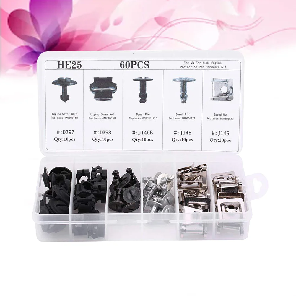 

60pcs Premium Metal Engine Cover Nut Trim Clips Engine Cover Clips Nut Dowel for Car