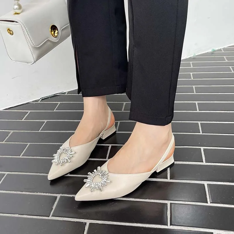 

Women Sandals 2022 New Arrivals White Yellow Rhinestone Shallow Thin Mid Heels White Yellow Back Strap Party Sandals