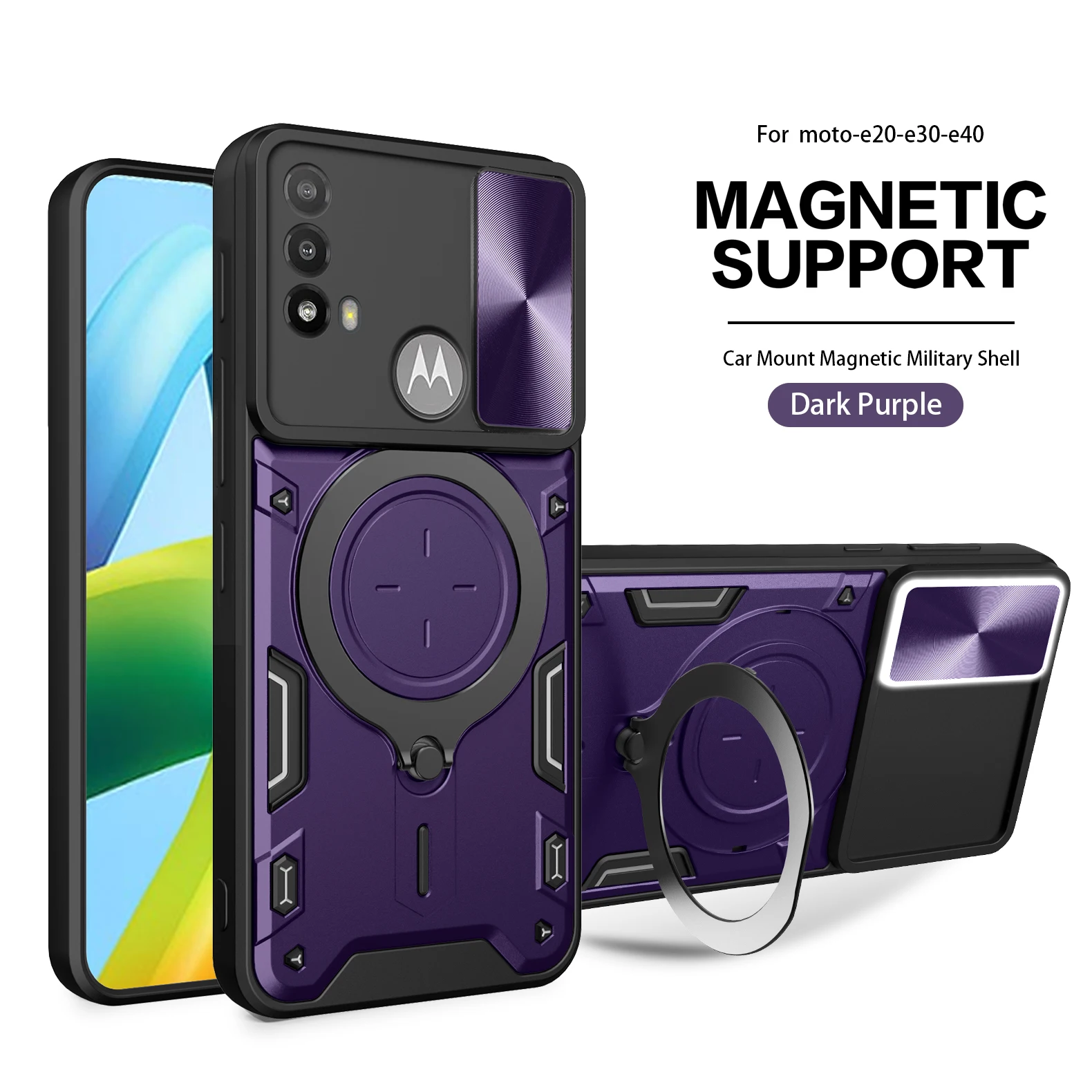 Luxury Slide Camera Case for Motorola Moto E20 E30 E40 Car Mount Magnetic Holder Shockproof Soft Edges Phone Cover MotoE20E30E40