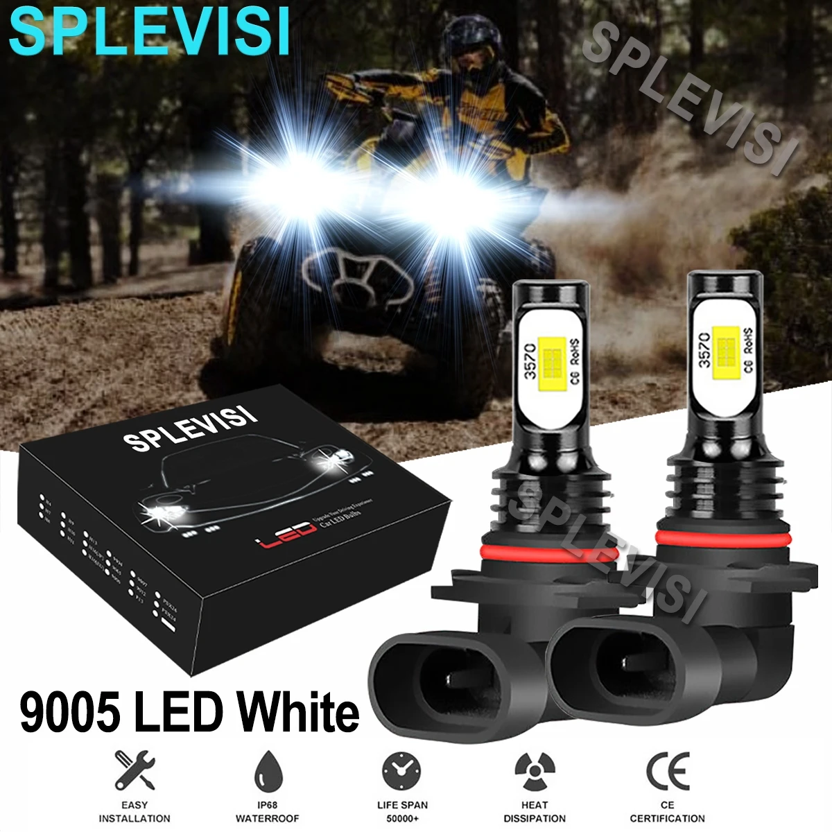 2x 70W 6000k pure white LED Headlight Bulbs Kit For Can-Am Renegade 1000 800 800R 650 500