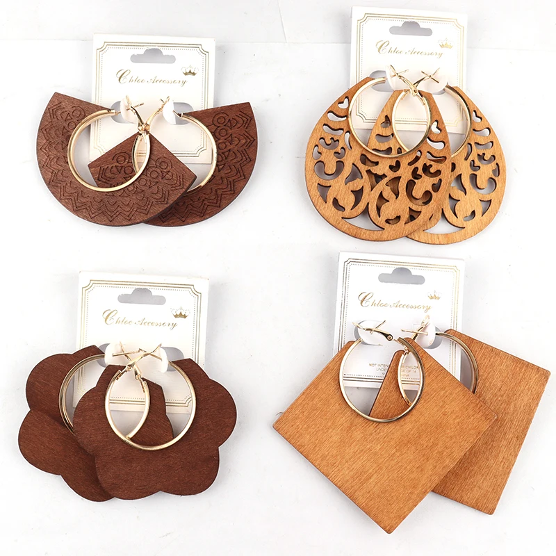 

Бесплатная Доставка! 2022 г., африканские деревянные серьги-кольца, можно смешивать формы