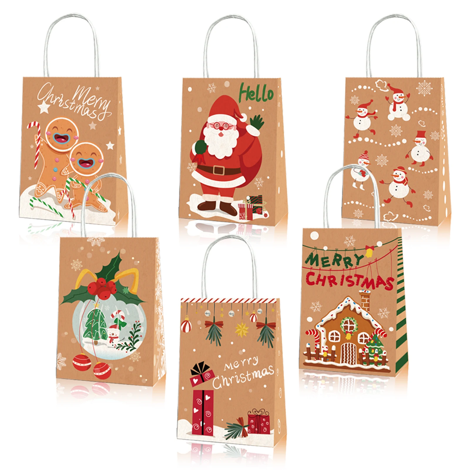 

BD054 12Pcs Happy New Year Xmas Christmas Party Candy Cake Portable Packing Paper Tote Kraft Gift Bags Winter Party Decorations