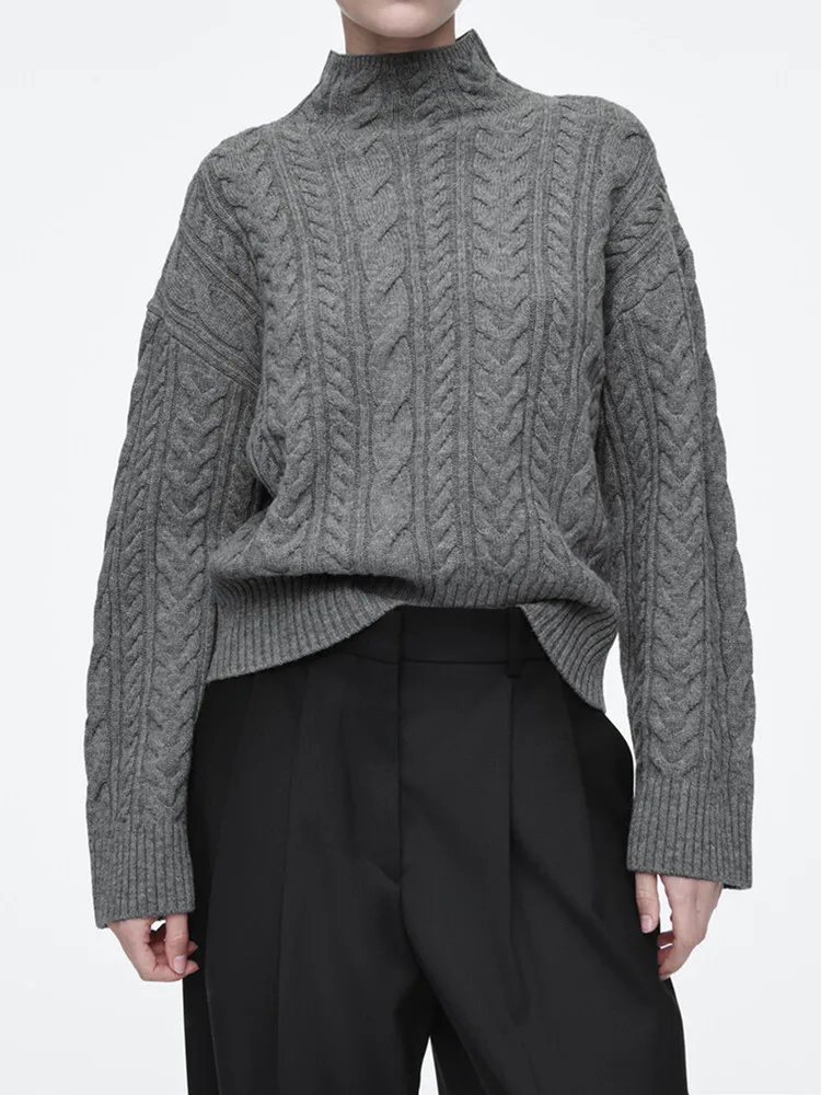 Женский витой вязаный костюм 2024 осень-зима полуводолазка пуловер или прямые