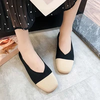 2022 new womens ballet flats breathable knit square toe moccasin chunky heel melancholy ballet flats light size 35 40 zapatos