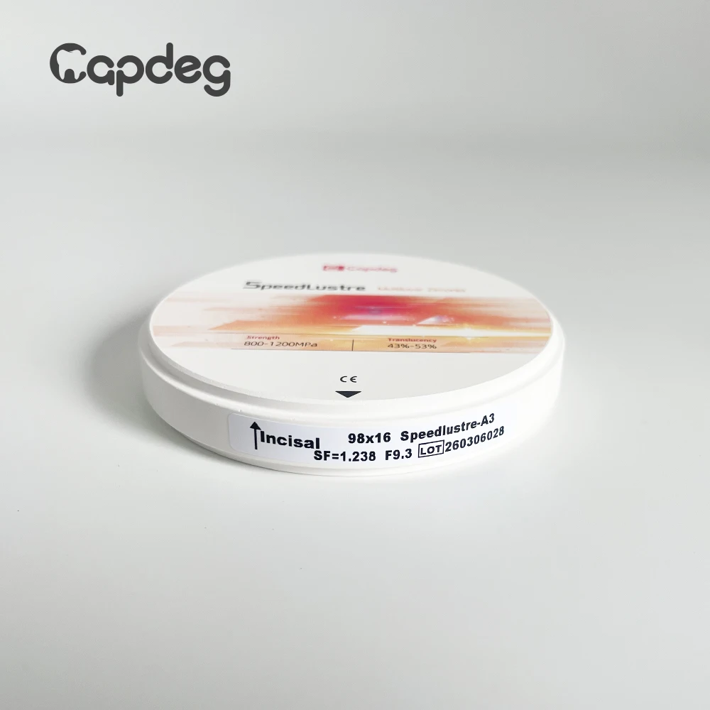 Фото Многослойный стоматологический циркониевый блок CapDeg SpeedLustre, диск 98*14 мм, подходит для быстрого спекания, 800-1200 МПа, 43-53% светопроницаемость №1