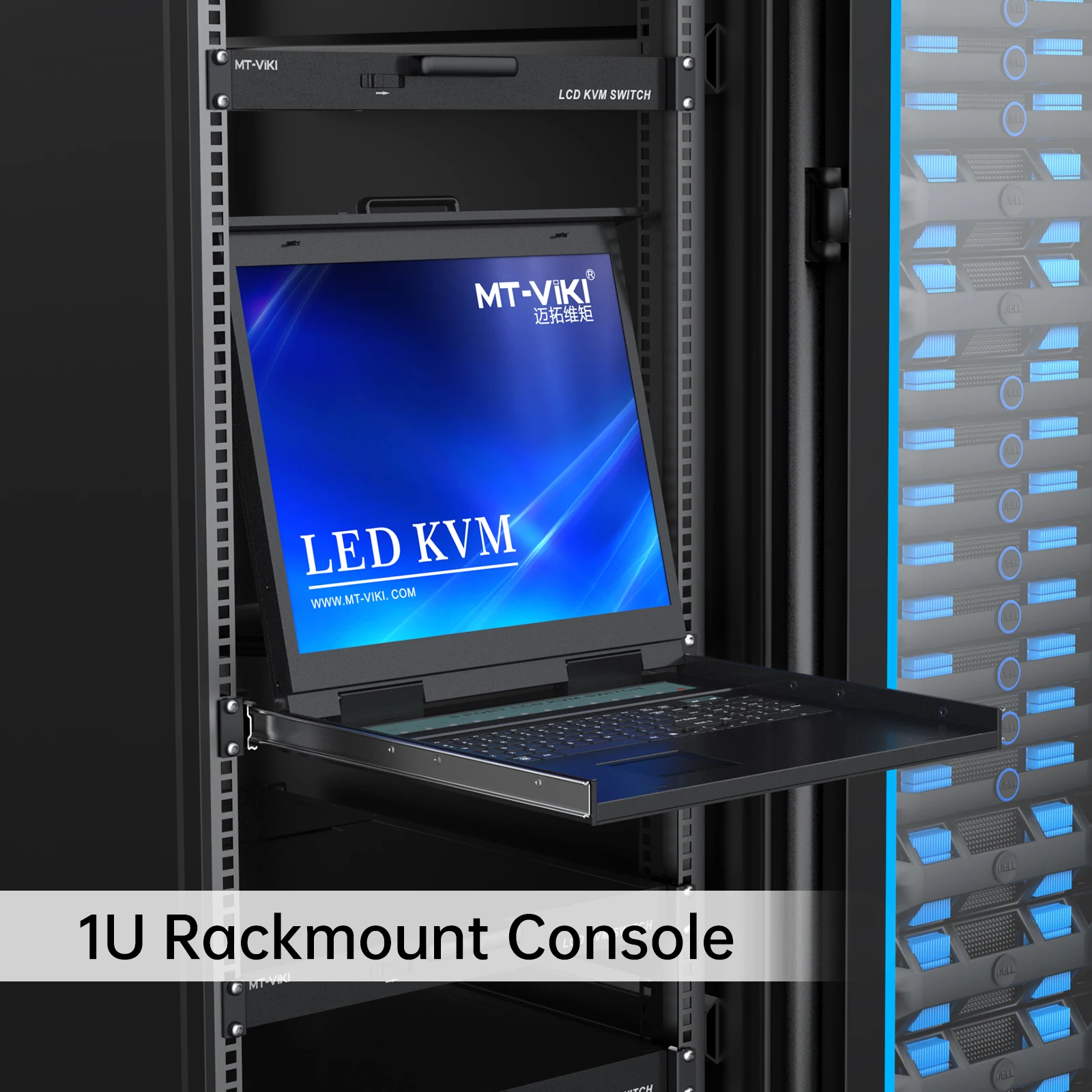 Фото 19-дюймовый KVM-переключатель VGA LCD, 16 портов + 16 кабелей, 16 входов, 1 выход, 1U, стойка для консоли KVM, ЖК-переключатель KVM №3