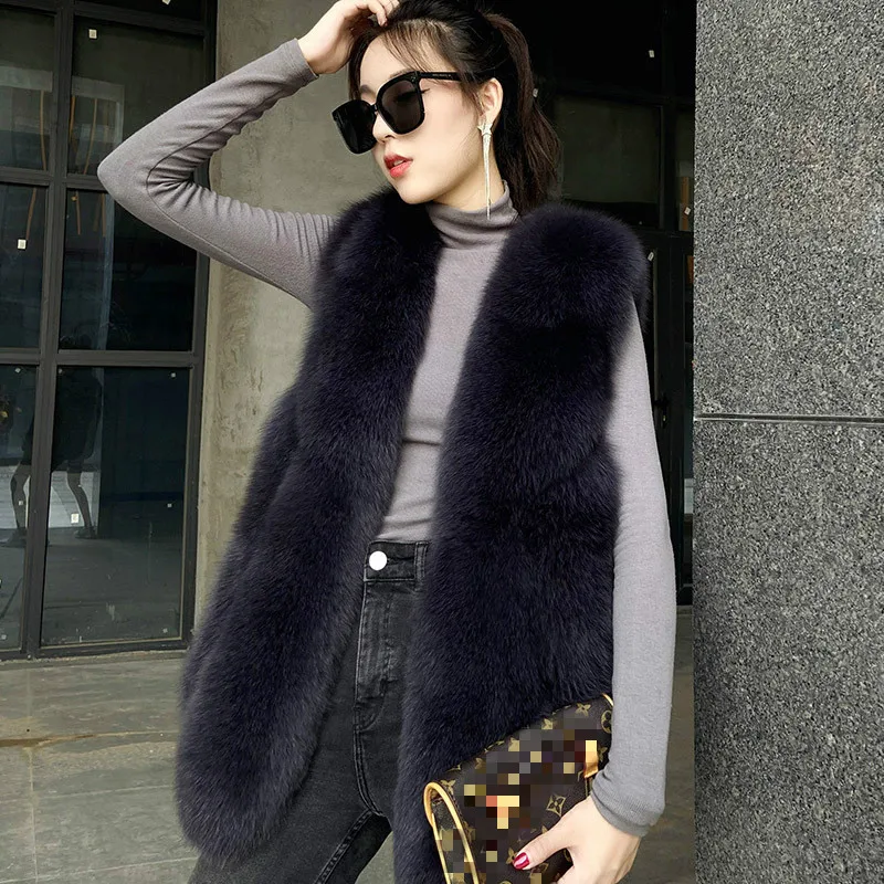 Fur Coat Artificial Fur Faux Fur Sleeveless Jacket Women Winter pink long Fur Vests Leather Female Oversize Fox Fur Overcoat