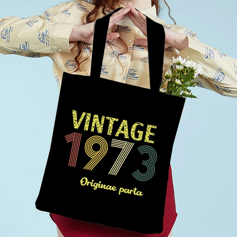 

Vintage 1973 Aesthetic Graphics Shopper Handbags Shoulder Fashion Canvas Bag Casual 70s Shopping Bag Women Harajuku Tote Bag