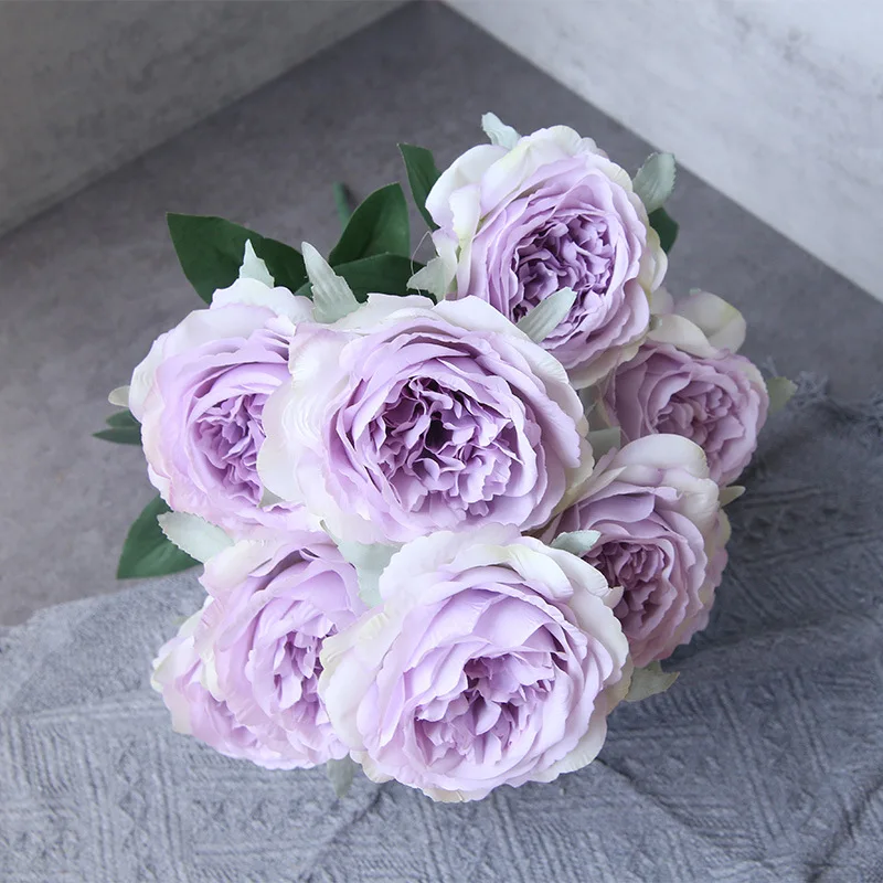 

Artificial Silk Peony Bouquet Wedding Bride Holding Flowers Photography Props Home Living Room Garden Purple Fake Flower Decor