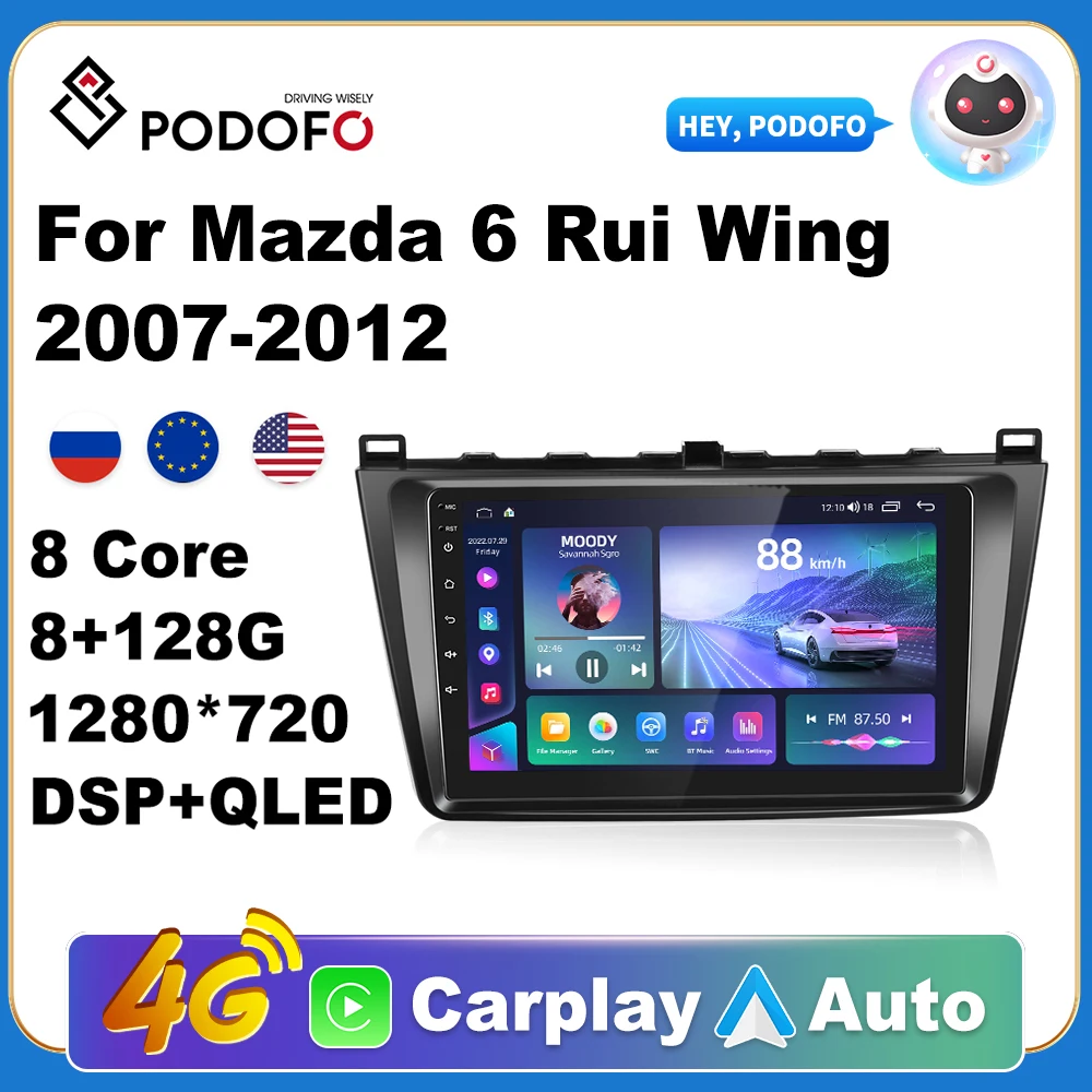 

Podofo 9 "4G DSP Carplay 2din Android 11 автомобильный Радио мультимедийный плеер для Mazda 6 Rui Wing 2007-2012 навигация GPS Android Auto