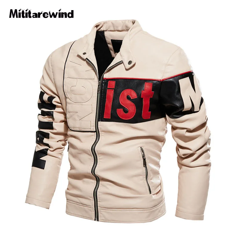 

Patchwork Color Fashion Motorcycle Jacket Autumn Winter PU Leather Jacket Men Slim Fit Warm Fleece Leather Coat Men Outerwear
