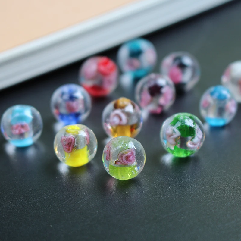 

20Pcs 12mm Lampwork Glass Beads Flower Foiled Brown Black Red Green Blue Color for jewelry Bracelet Necklace Earring DIY making