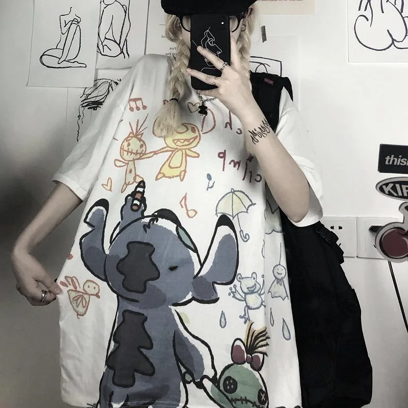 

Футболка женская с коротким рукавом, милая Свободная рубашка в японском стиле хип-хоп, в стиле Харадзюку, одежда для девушек, весна-осень
