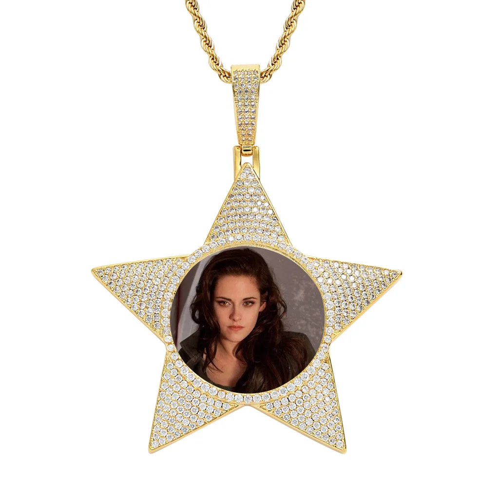 Hip Hop Custom Photo Name Couple Pendants Friendship Necklace Five Pointed Star Choker Personalized Jewelry Gifts Best Selling