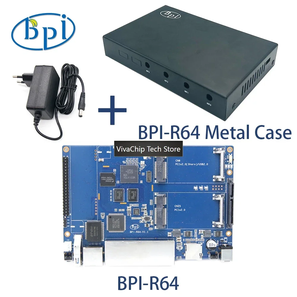 VivaChip TechBanana PI BPI-R64 с модулем MT7615, металлический корпус R64, MediaTek MT7622, 8 ГБ EMMC Flash, 1 ГБ DDR3, поддержка Wi-Fi, Bluetooth, PO (art.: 3920da3ecb1be) - 3920da3ecb1be