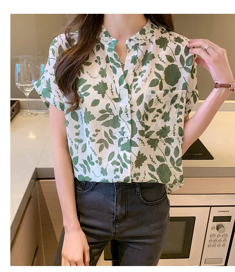 Женская шифоновая рубашка с коротким рукавом летучая мышь и круглым вырезом