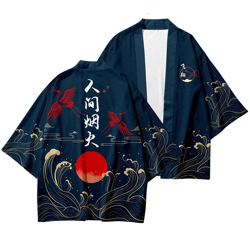 

Japon tarz yetikin Yukata Kimono elbise ahtapot bask Haori hrka rahat kadn erkek gömlek boy 4XL Streetwear tiört