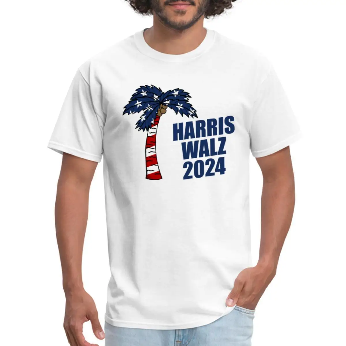 Мужская футболка Harris Walz 2024 дизайн кампании с пальмовым деревом