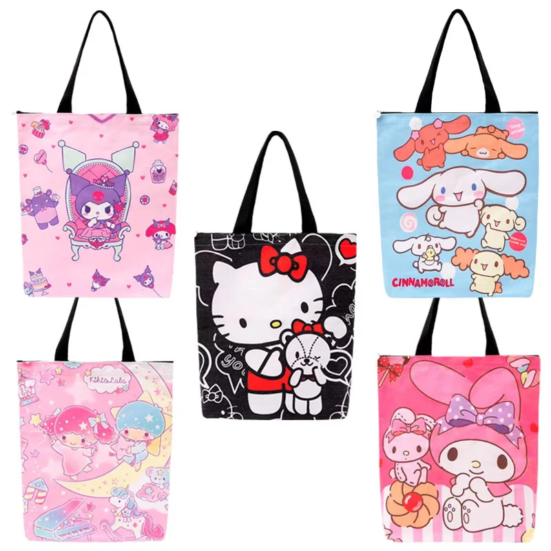 

Sanrioed мультяшная милая My Melody Kuromi Kt Cat Cinnamoroll Холщовая Сумка большой емкости сумка для покупок аниме кавайные сумки через плечо