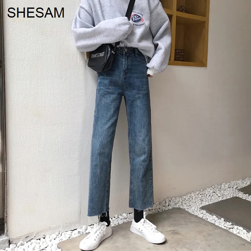 

Джинсовые брюки женские на весну и осень, прямые свободные брюки с высокой талией, новинка 2021, облегающие брюки в стиле шик