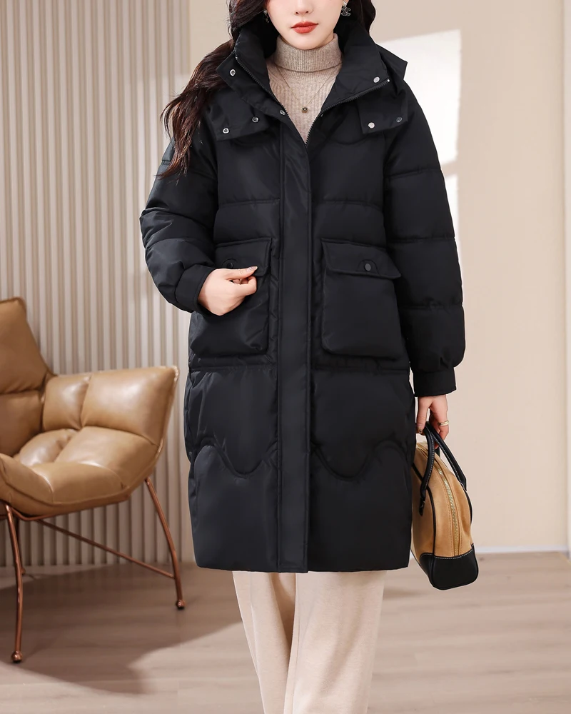 Зимняя куртка новинка 2024 Женская парка одежда длинное пальто с капюшоном толстая