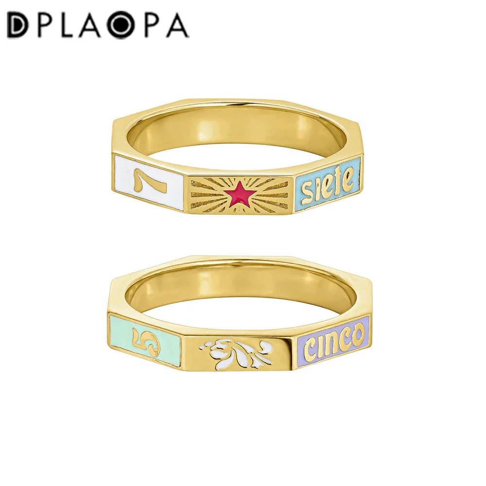 

DPLAOPA New 925 Sterling Silver Gold Coated Silver Rainbow Enamel Ring Luxury Women Crystal Party Rock Punk Fine Jewelry Gift