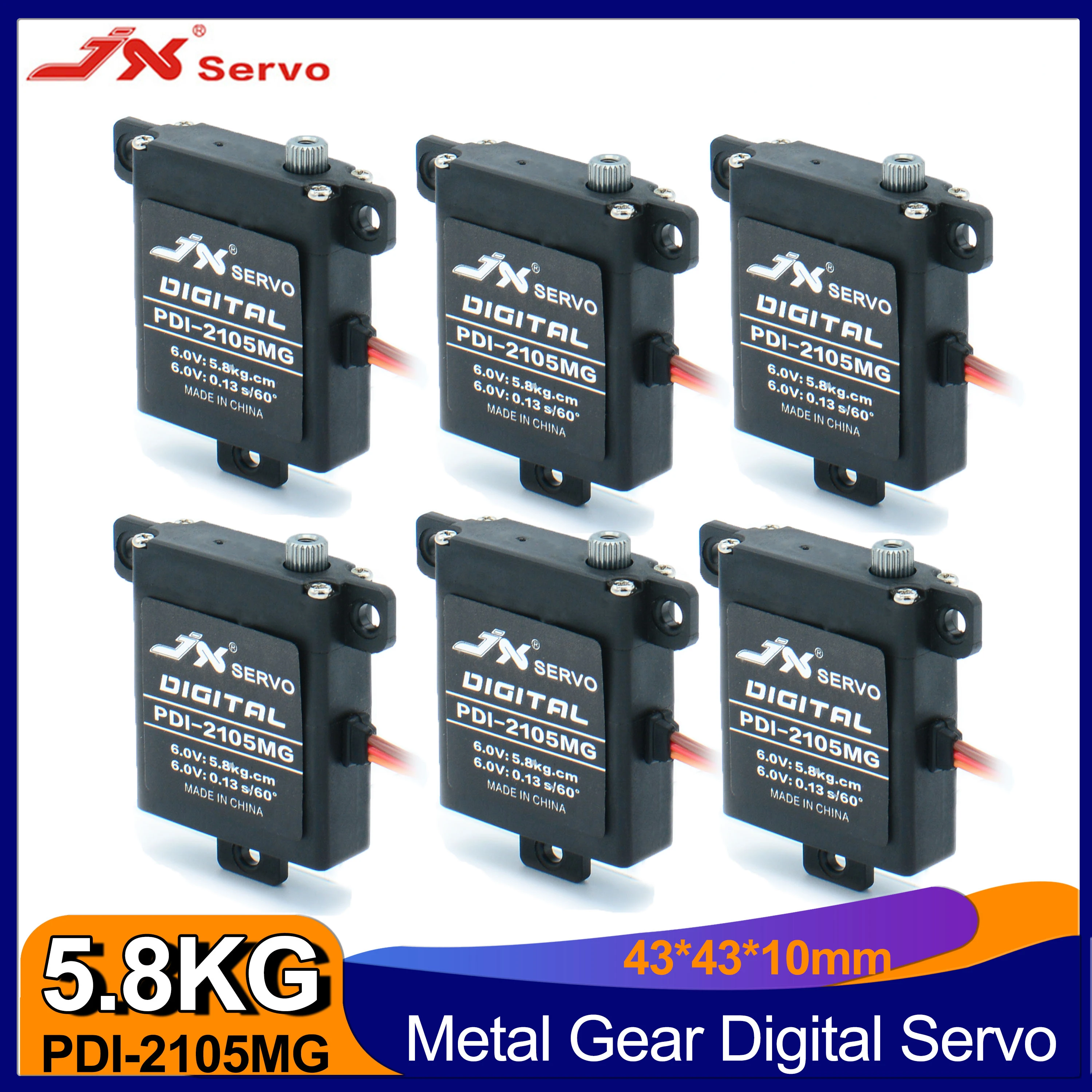 Сервопривод JX 1/2/4/6 шт., металлическая шестерня с крутящим моментом 5,8 Кг, Миниатюрный цифровой RC сервопривод для самолета с неподвижным крылом