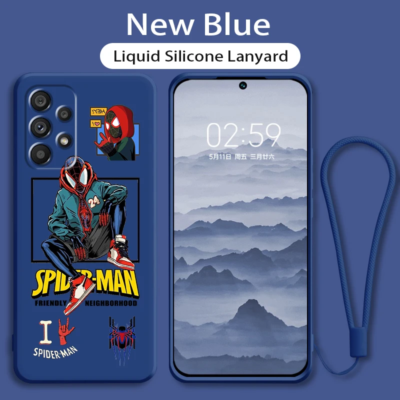 

Marvel Spiderman Avengers Art Phone Case For Samsung A73 A53 A33 A52 A32 A23 A22 A71 A51 A21S A03S A50 A30 5G Liquid Rope Cover