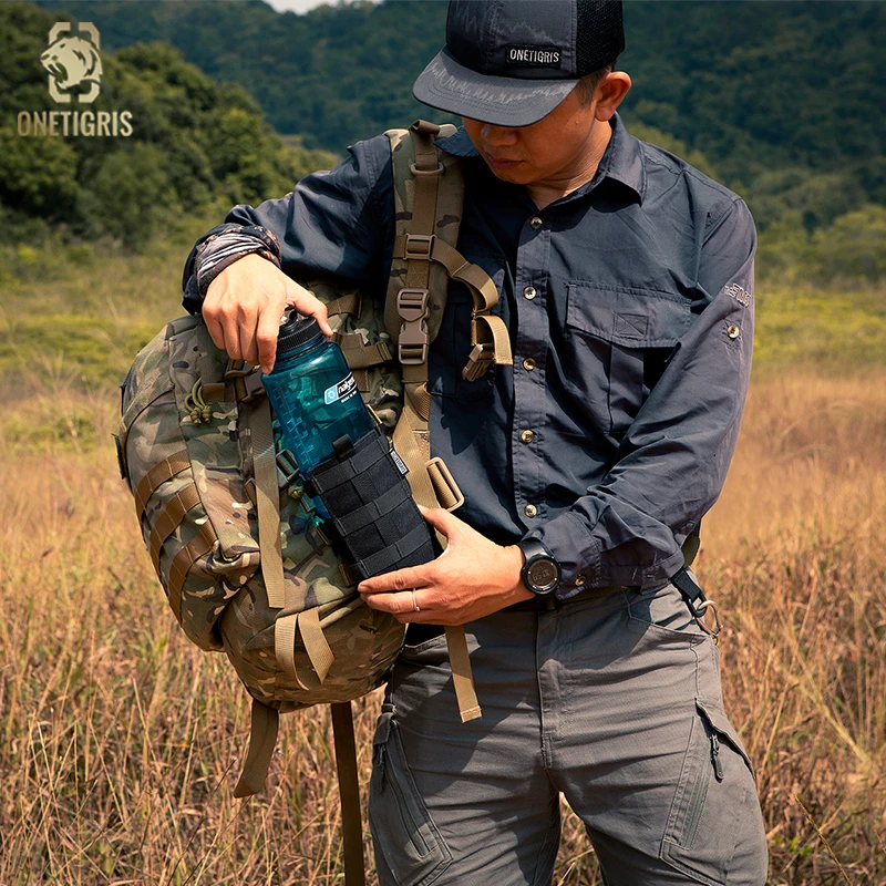 ONETIGRIS Water Bottle Pouch Adjustable MOLLE Foldable Extreme Minimalist MOLLE Gear Holder for 10oz to 32Oz Water Bottle