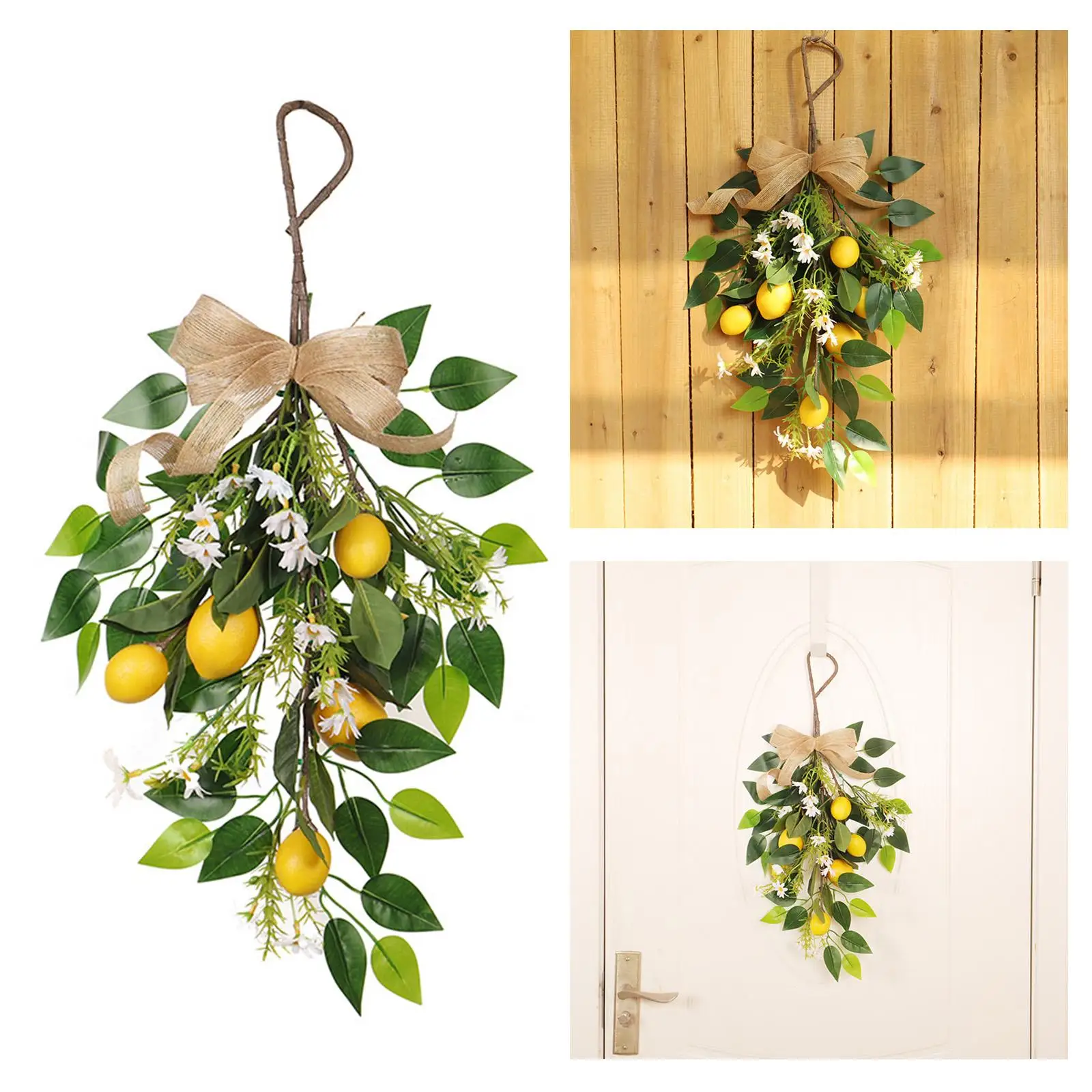

Artificial Lemon Teardrop Swag Wall Hanging Greenery Wreath Garland Swag Festival Home Decor for Front Door Holiday Ornament