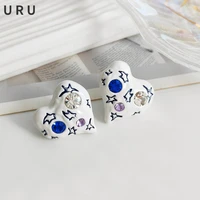 modern jewelry s925 needle white heart earrings lovely design sweet korean style crystal pattern love stud earrings for women