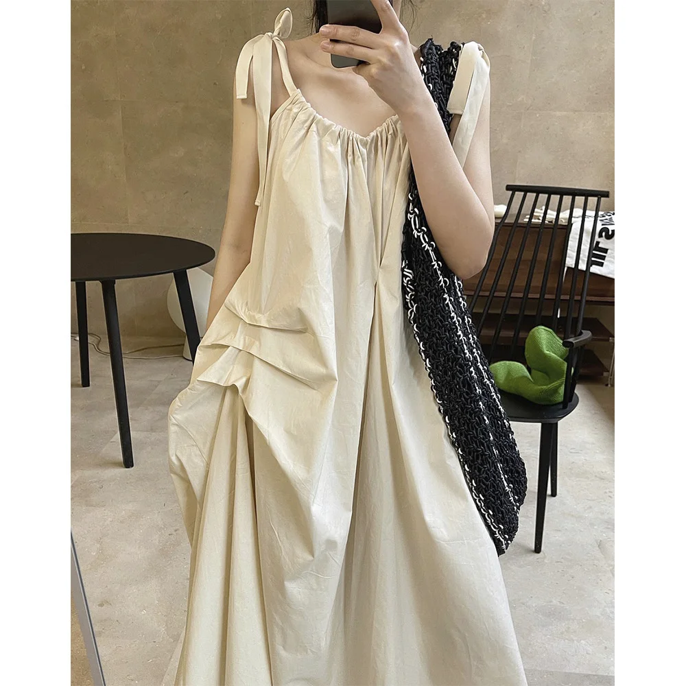 

Summer Women Dresses 2022 New Korean Irregular Design Thin Lace-up Dress Casual Lady Holiday Suspender Long Dress For Female