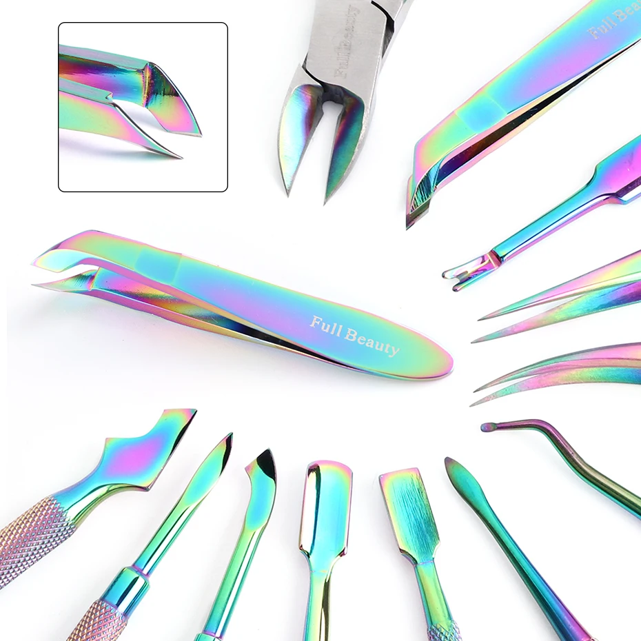 Nail Cuticle Scissors Clippers Rainbow Steel Nippers Dead Skin Cutter Gel Nail Polish Pusher Remover Manicure Tools JI01-12/FB-1 images - 6