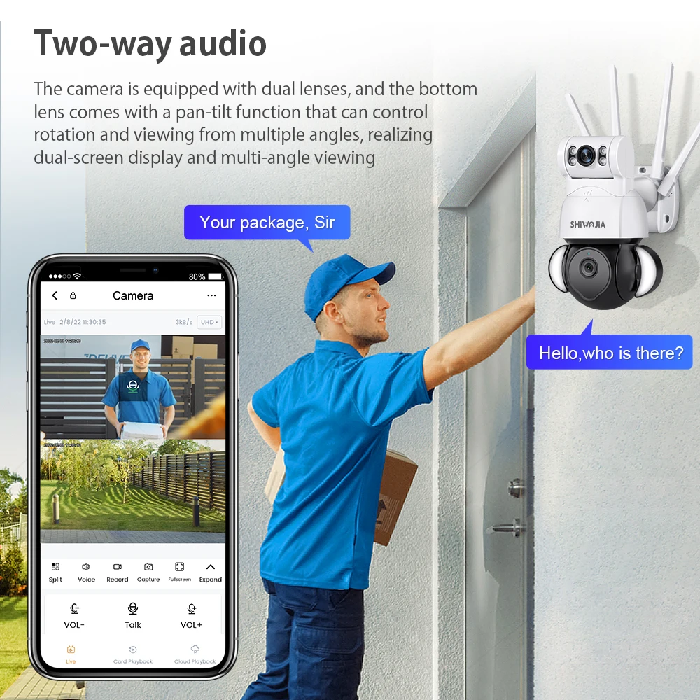 Скидка SHIWOJIA 4MP WiFi камера безопасности PTZ камера Смарт прожектор экран слежения двойной экран наружного видеонаблюдения