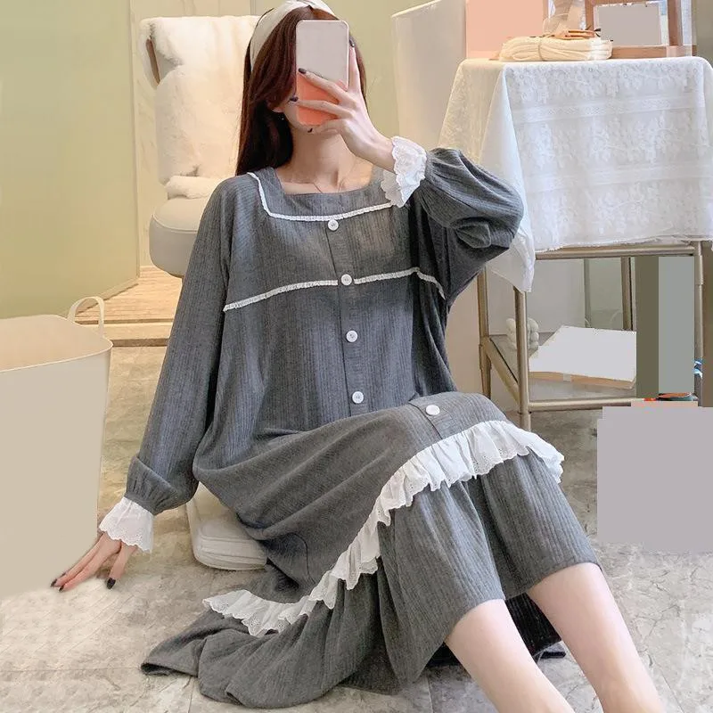 

Long Sleeve Nightgown Spring Summer Lady Nightdress Sleepwear Bathrobe Lingerie Women Dressing Gown Sleepdress Loungewear