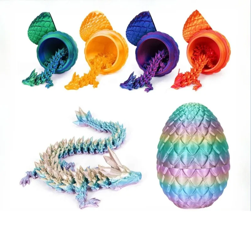 3D-gedrucktes 22 cm langes Drachenei mit beweglichem Drachenmodell, Heimdekoration, Raumdekoration, Skulpturen, Figuren, Desktop-Ornament