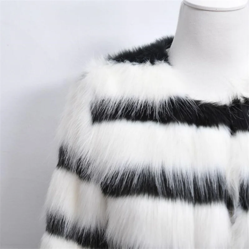 Black and white stripes faux mink leather jacket womens winter thicken warm fur leather coat women slim jackets jaqueta de couro