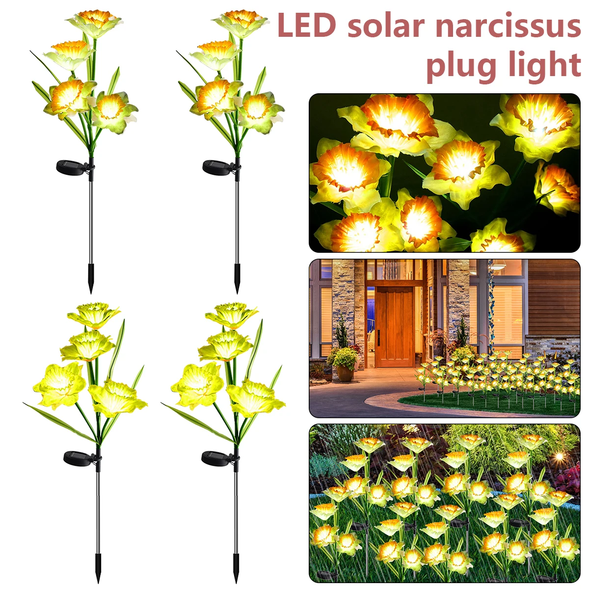 

NEW 2Pcs LED Solar Narcissus Light Artificial Narcissus Flower Solar Lamp IP65 Waterproof Solar LED Light Automatic Solar Flower